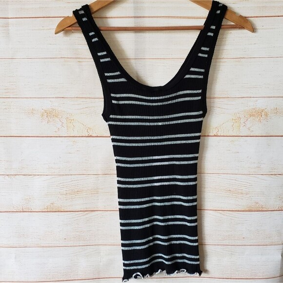 Generation Love Stretchy Striped Sleeveless Tank Top with Lurex and Lettuce Hem - Picture 5 of 6